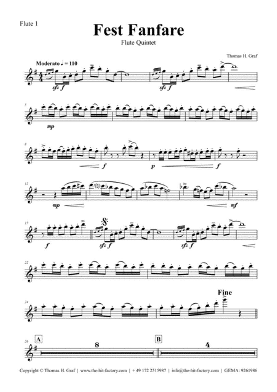 Fest Fanfare - Classical Festive Fanfare - Opener - Flute Quintet Woodwind Ensemble scores gallery preview page 5