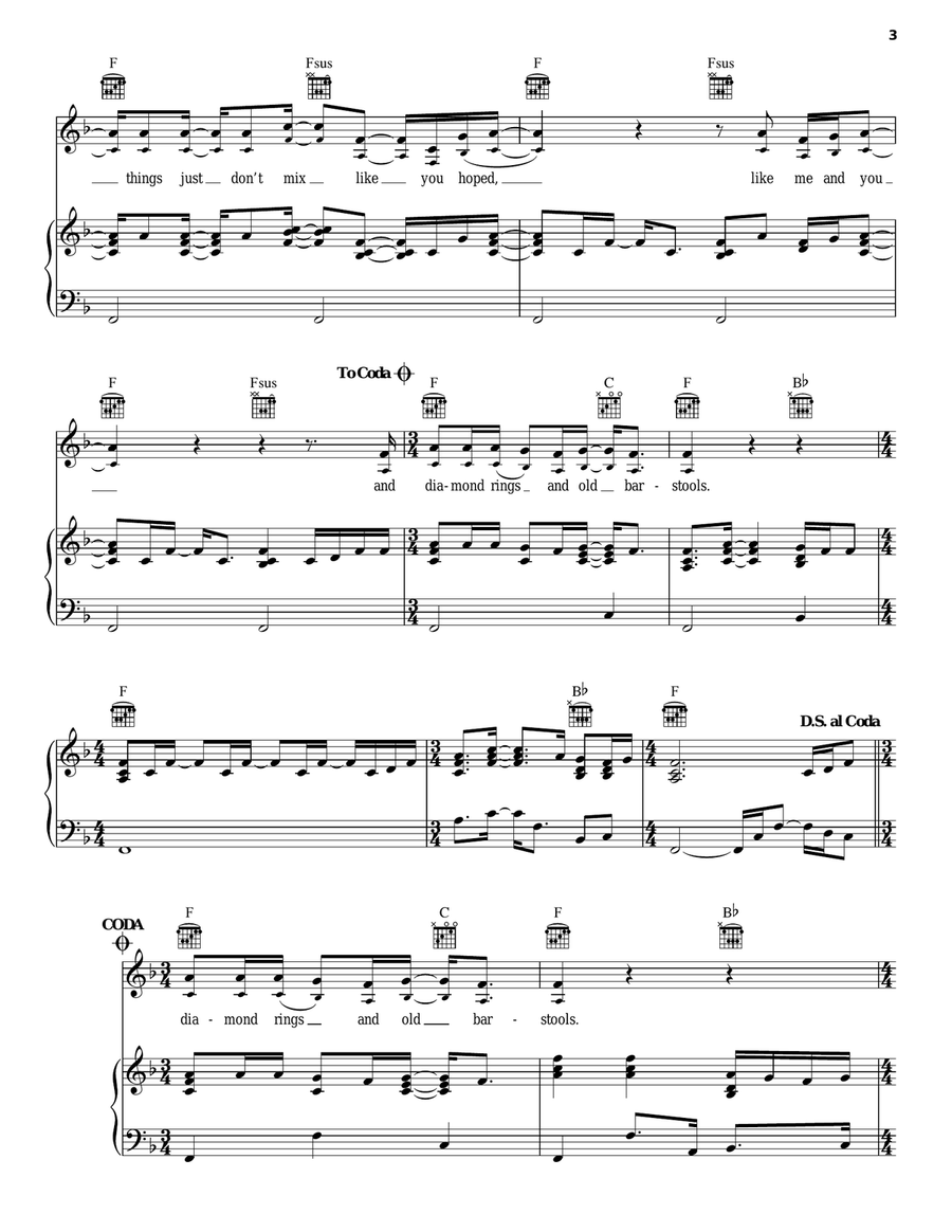 Diamond Rings And Old Barstools Piano, Vocal, Guitar scores gallery preview page 3