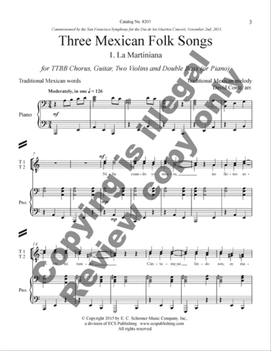 Three Mexican Folk Songs: 1. La Martiniana TTBB scores gallery preview page 11
