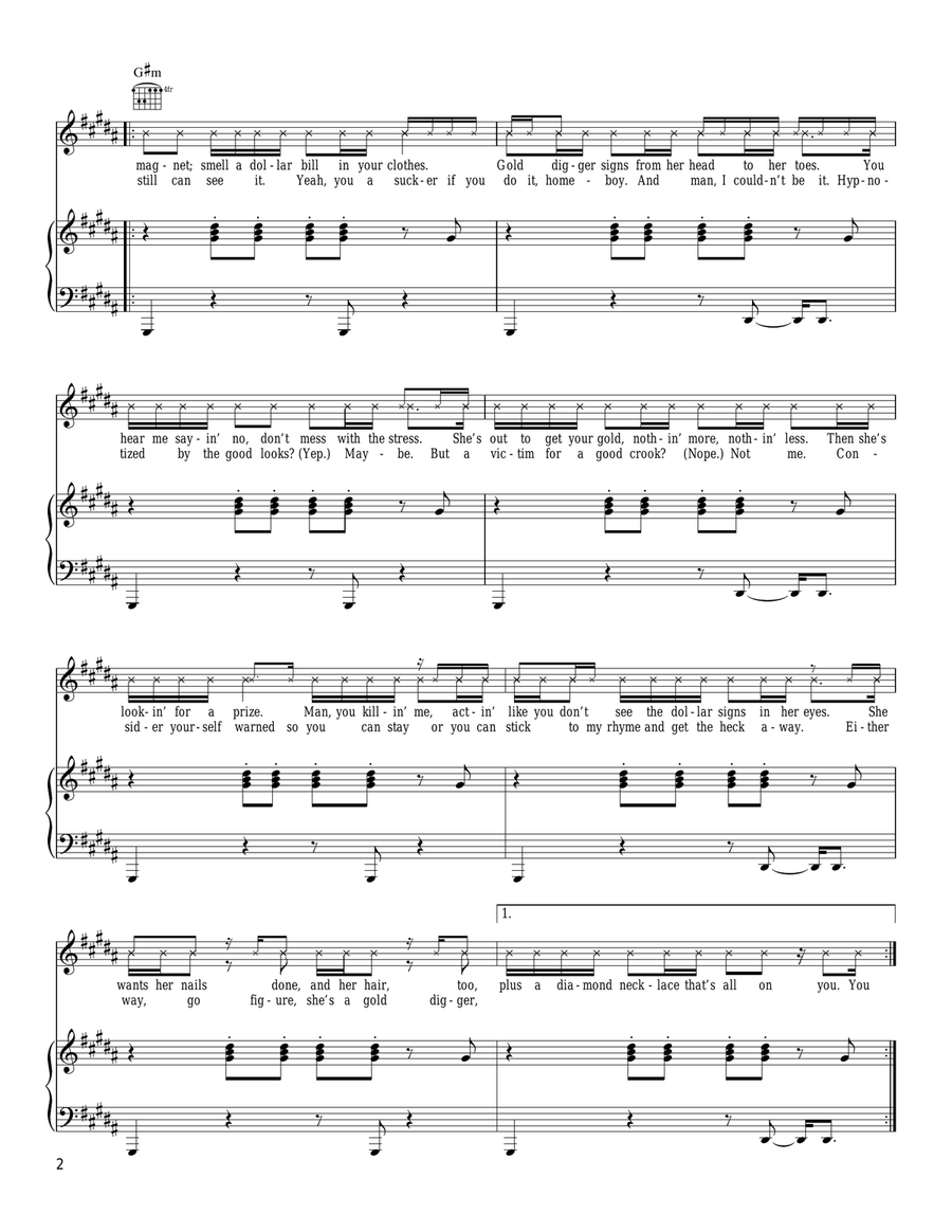 Gold Digger Piano, Vocal, Guitar scores gallery preview page 2