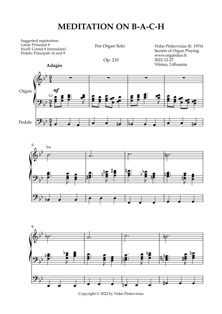 Meditation on B-A-C-H, Op. 210 (Organ Solo) by Vidas Pinkevicius Organ Solo scores gallery preview page 1