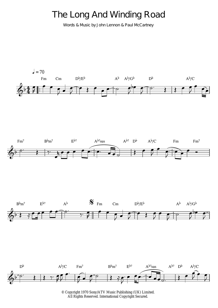 The Long And Winding Road Saxophone Solo scores gallery preview page 1