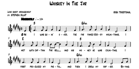 Whiskey In The Jar (The Dubliners, Thin Lizzy, Metallica) - Lead sheet (key of B)