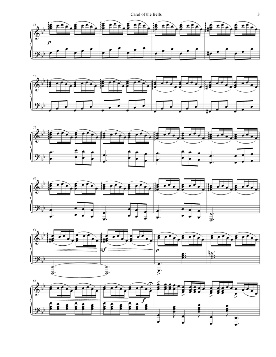 Carol of the Bells Piano (3 different versions) Easy Piano scores gallery preview page 3