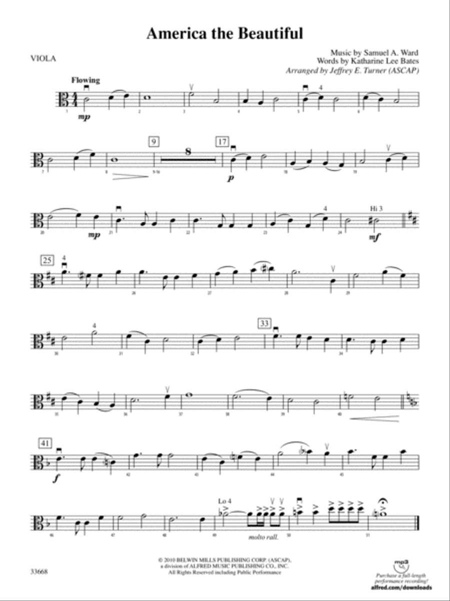 America the Beautiful: Viola String Orchestra scores gallery preview page 1