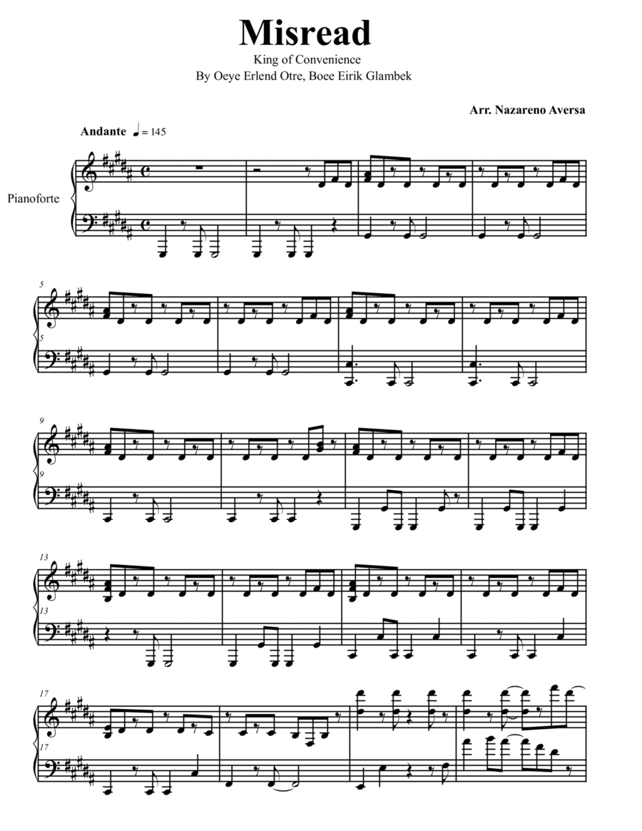 Misread Piano Solo scores gallery preview page 1