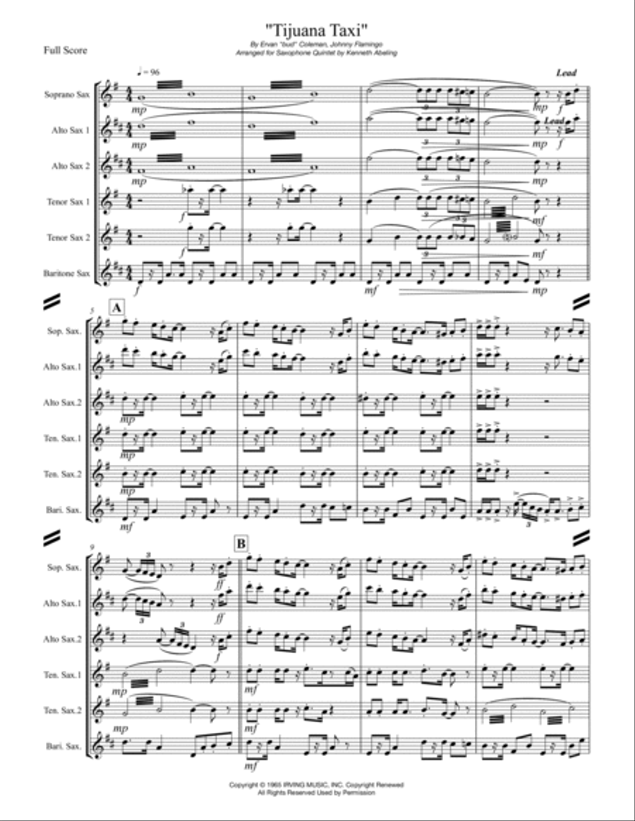 Tijuana Taxi Saxophone Quintet scores gallery preview page 2