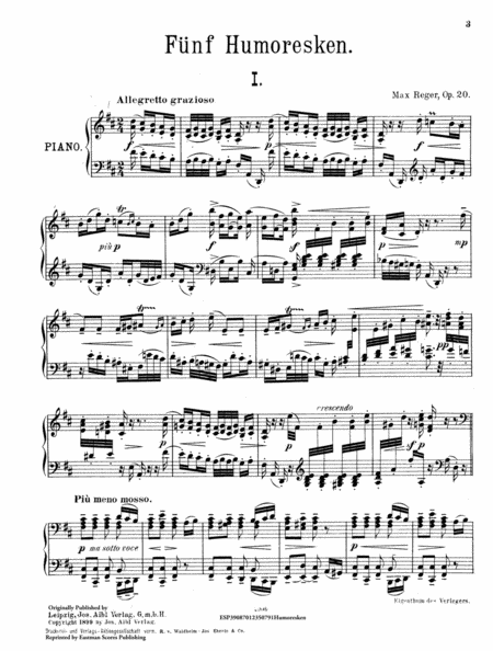 Funf Humoresken. Fur Pianoforte zu zwei Handen. Op. 20