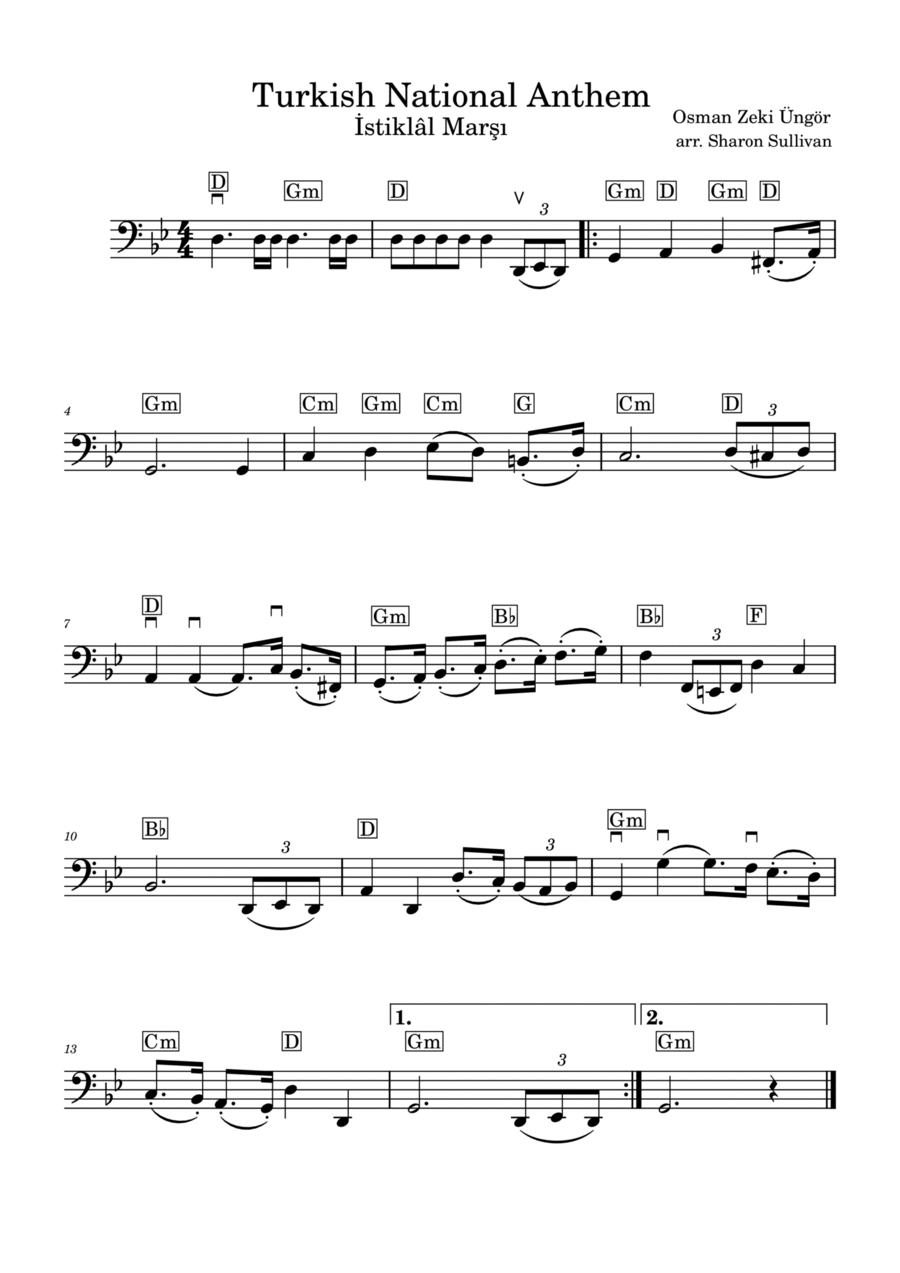 Turkish National Anthem- İstiklâl Marşı (Cello lead sheet in G minor) Cello Solo scores gallery preview page 1
