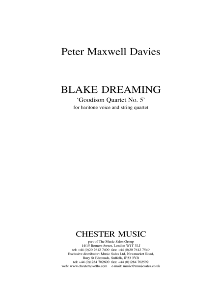 Blake Dreaming 'Goodison Quartet No. 5'