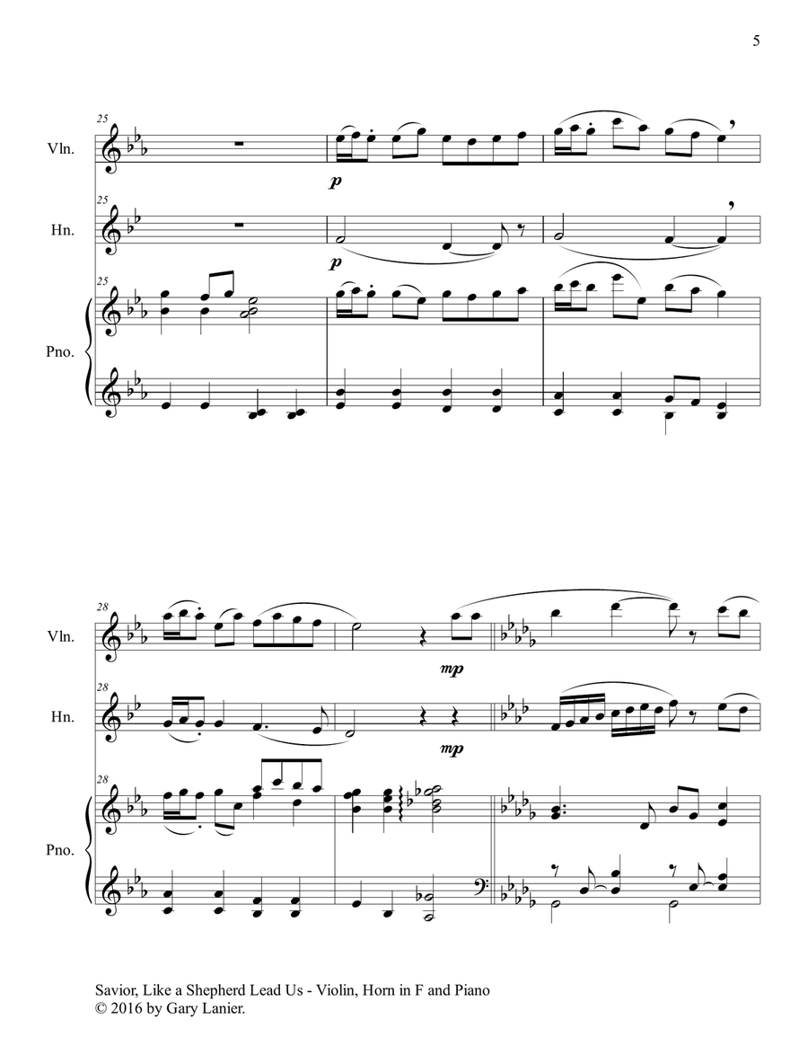 SAVIOR, LIKE A SHEPHERD LEAD US (Trio – Violin, Horn in F & Piano with Parts) Violin scores gallery preview page 6