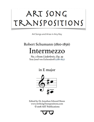Book cover for SCHUMANN: Intermezzo, Op. 39 no. 2 (transposed to E major)