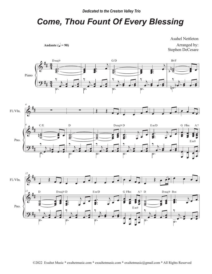 Come, Thou Fount Of Every Blessing (Flute or Violin solo and Piano) Flute scores gallery preview page 1