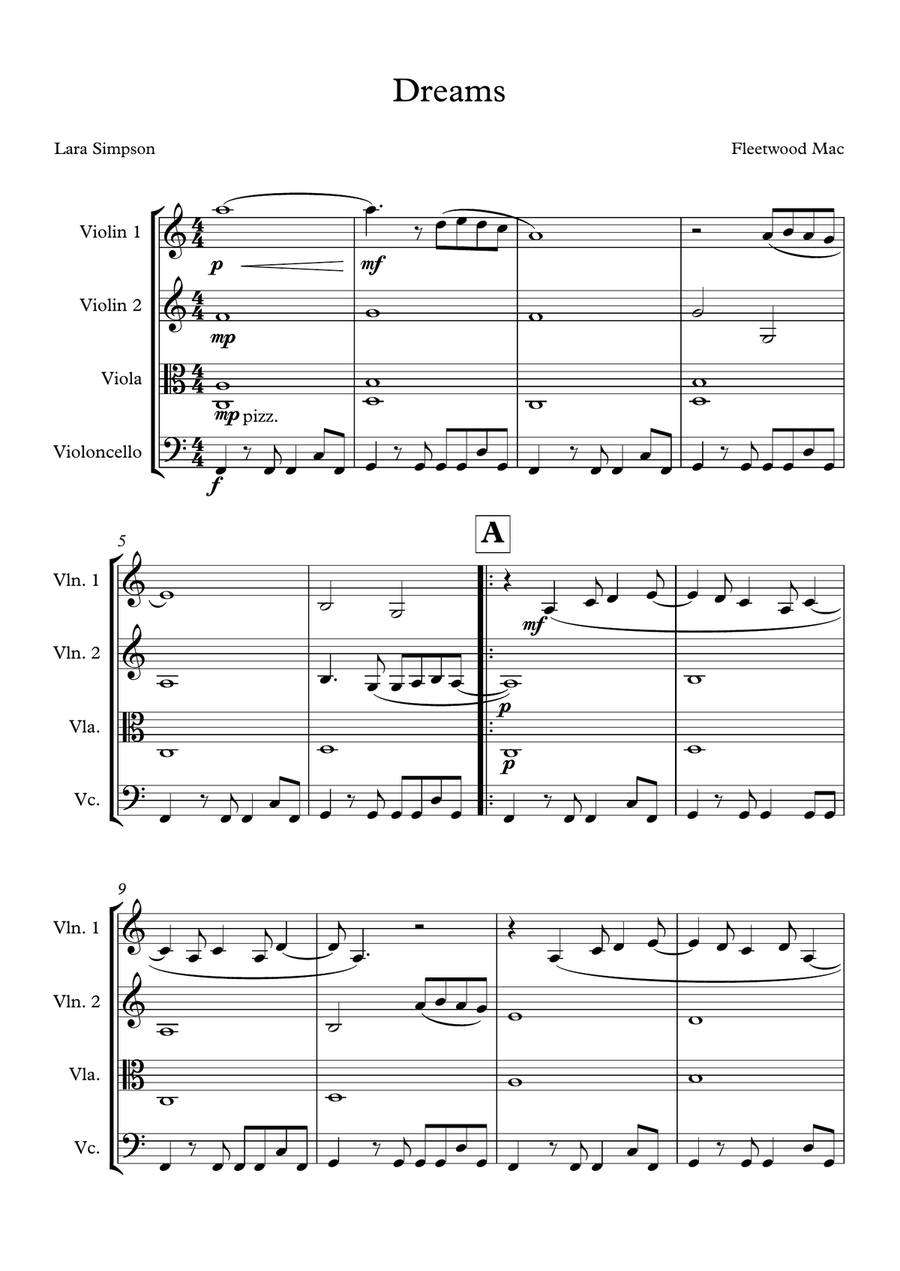 Dreams String Quartet scores gallery preview page 1