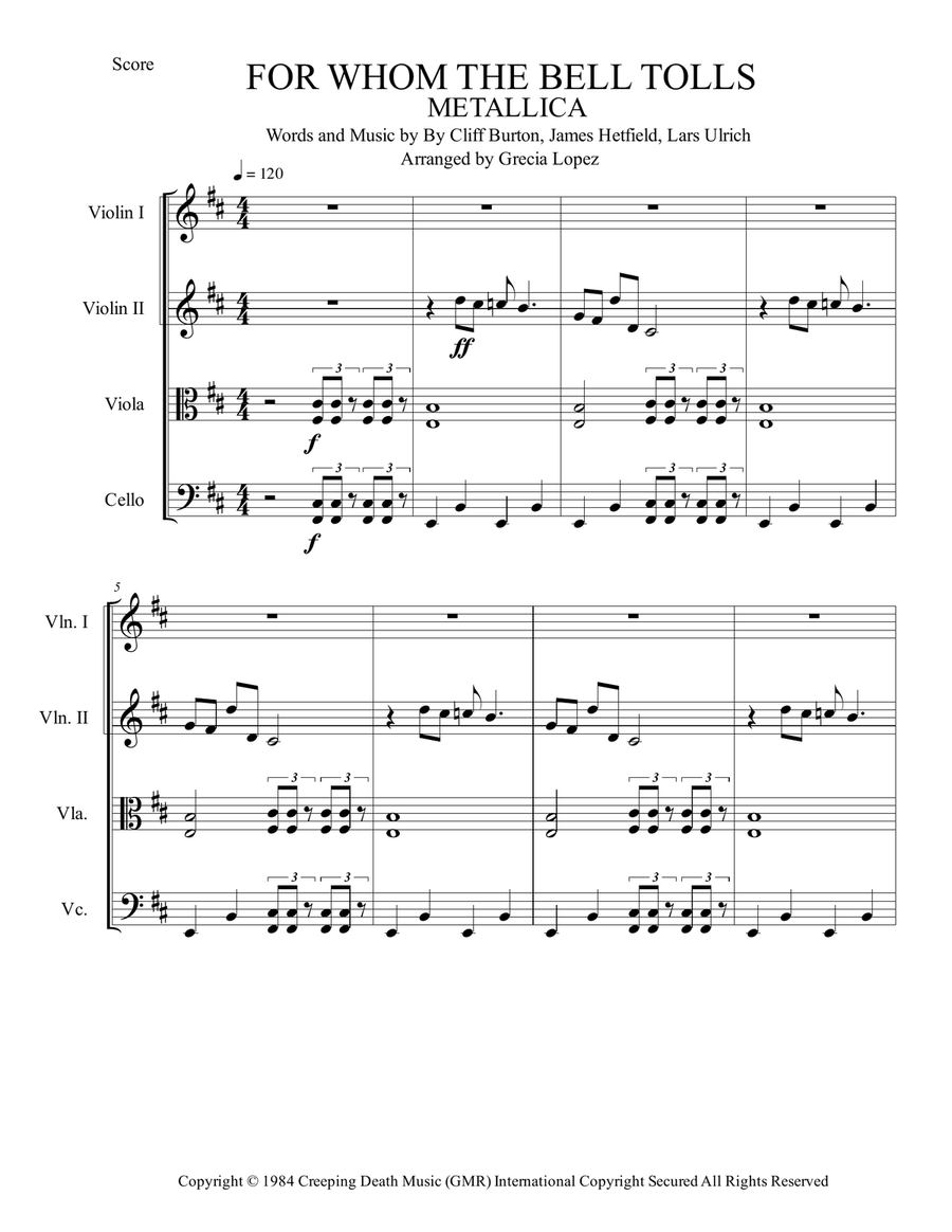 For Whom The Bell Tolls String Quartet scores gallery preview page 1