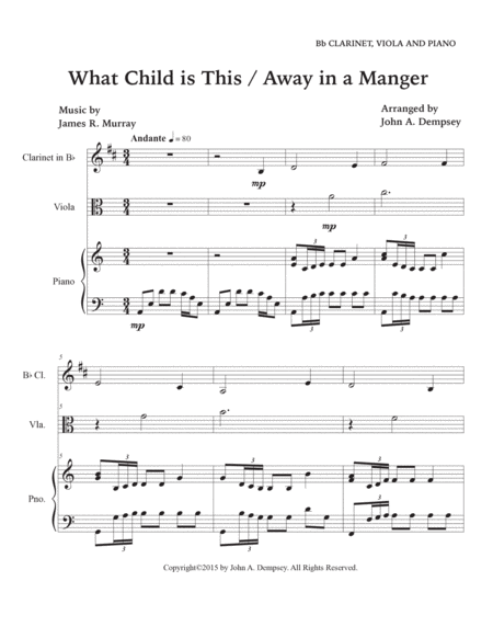 Christmas Medley (What Child is This / Away in a Manger): Trio for Clarinet, Viola and Piano image number null