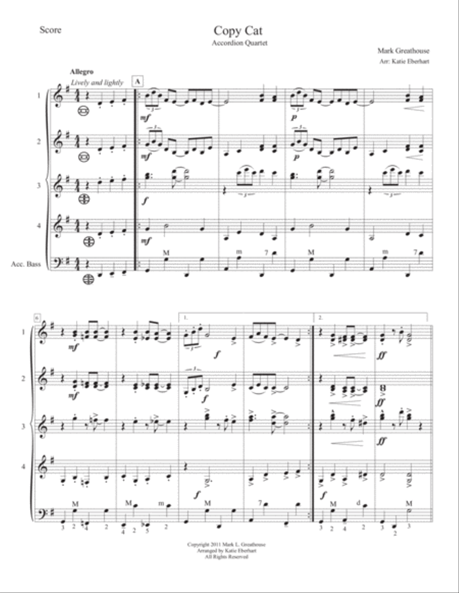 Copy Cat -- Accordion Quartet Small Ensemble scores gallery preview page 2