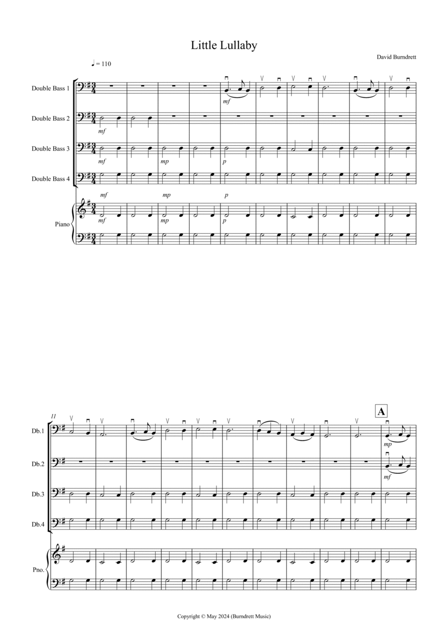 Little Lullaby for Beginning Double Bass Quartet Double Bass scores gallery preview page 1
