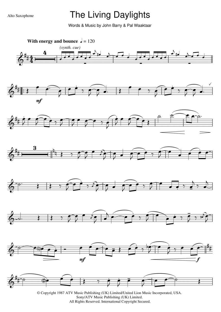 The Living Daylights Piano scores gallery preview page 1