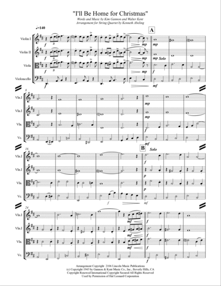 I'll Be Home For Christmas String Quartet scores gallery preview page 2