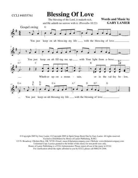 BLESSING OF LOVE - Lead Sheet