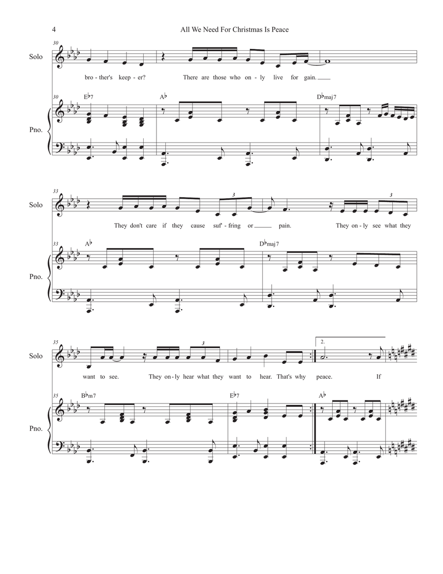 All We Need For Christmas Is Peace (Vocal solo with Unison choir) Unison Choir scores gallery preview page 4