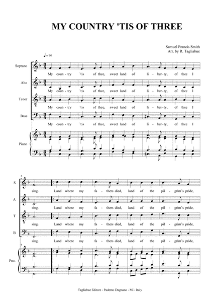 MY COUNTRY 'TIS OF THREE - Arr. for SATB Choir and Piano image number null