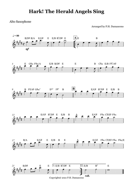 Hark! The Herald Angels Sing - Alto Saxophone Solo with Chords image number null