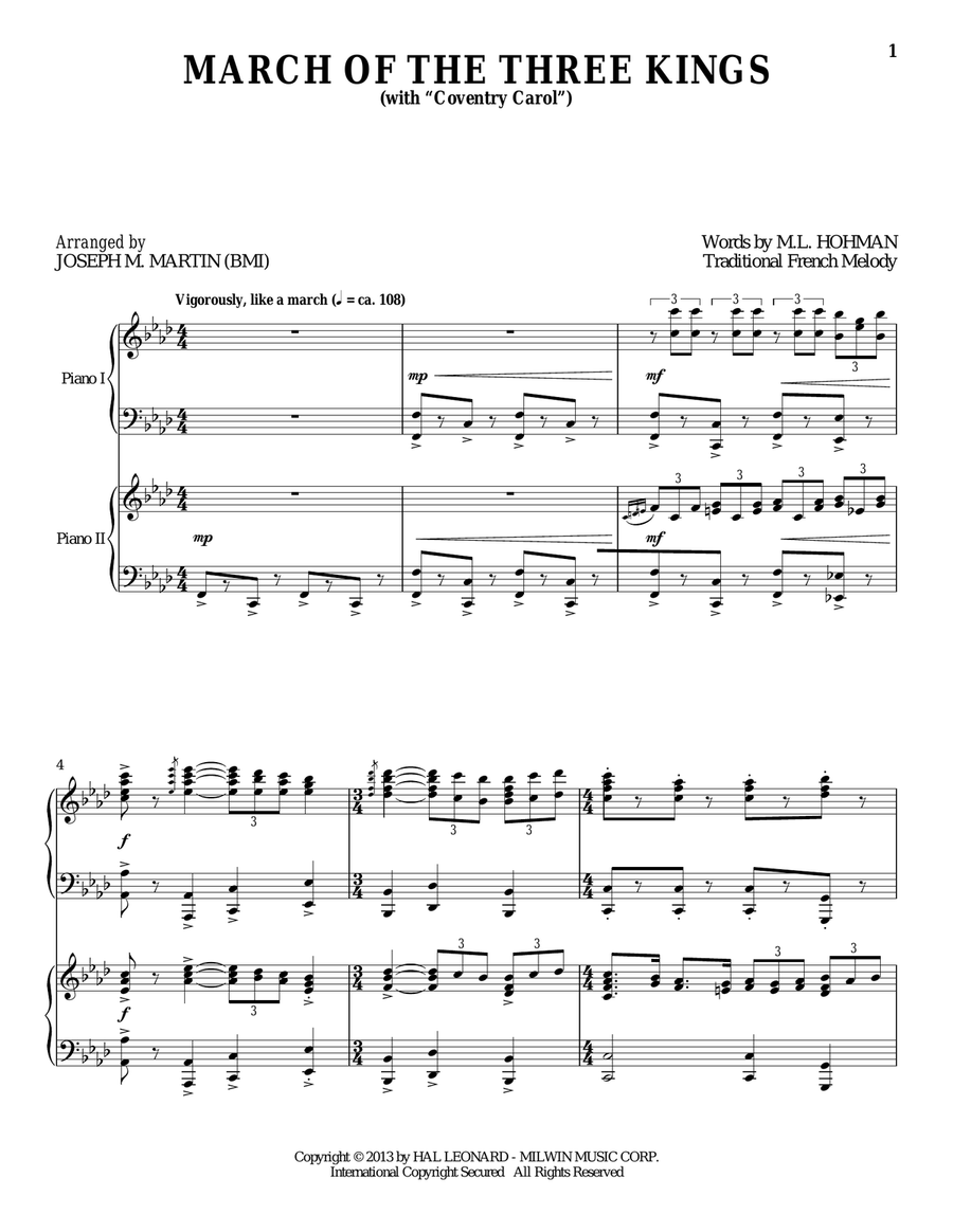 March Of The Three Kings Piano Duet scores gallery preview page 1