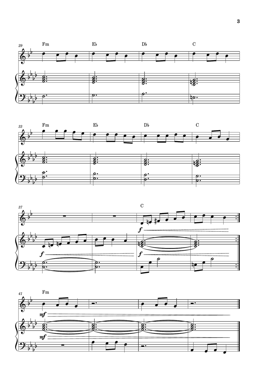 Carol of the Bells for Soprano Saxophone and Piano (Very Easy - Beginner) in F minor - With Chords Soprano Saxophone scores gallery preview page 3