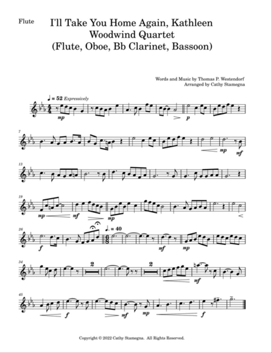 I’ll Take You Home Again, Kathleen (Woodwind Quartet: Flute, Oboe, Bb Clarinet, Bassoon) Woodwind Quartet scores gallery preview page 6