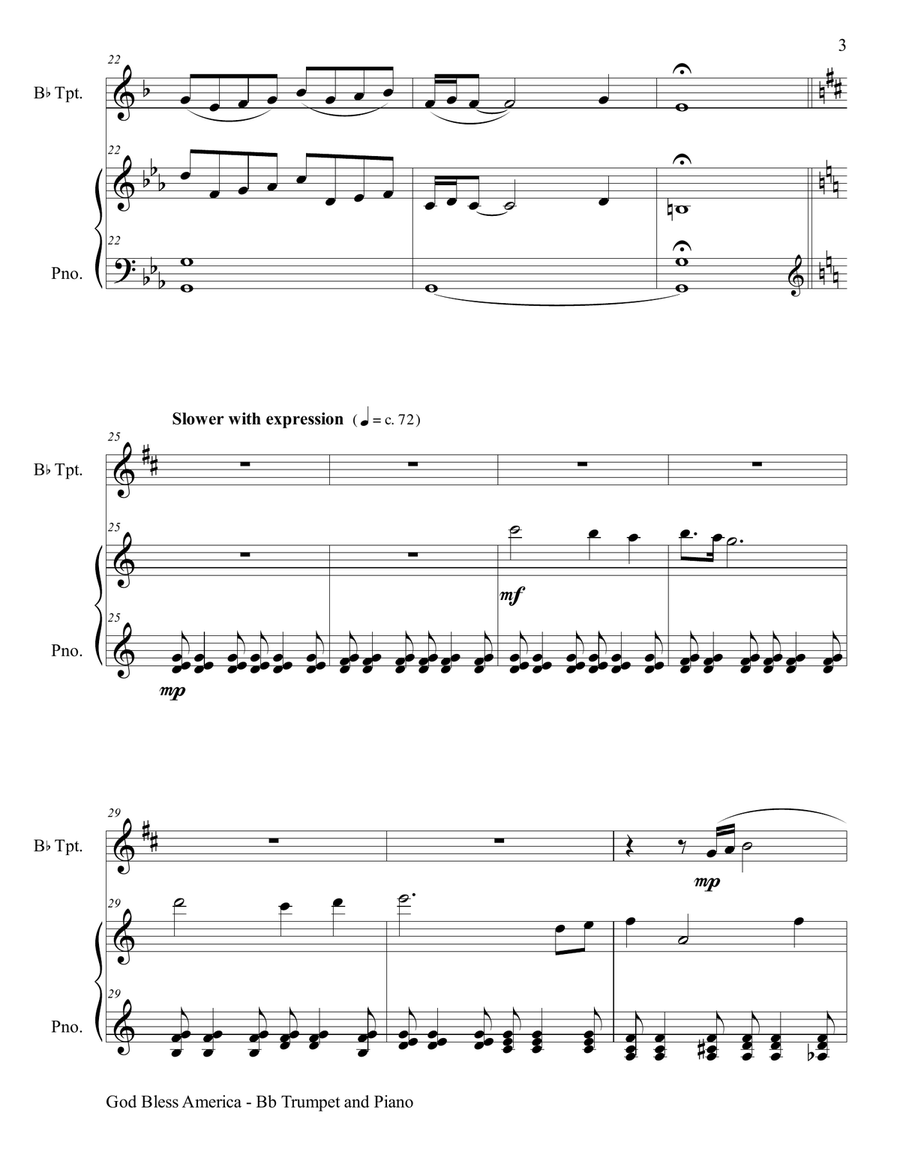 God Bless America Trumpet Solo scores gallery preview page 4