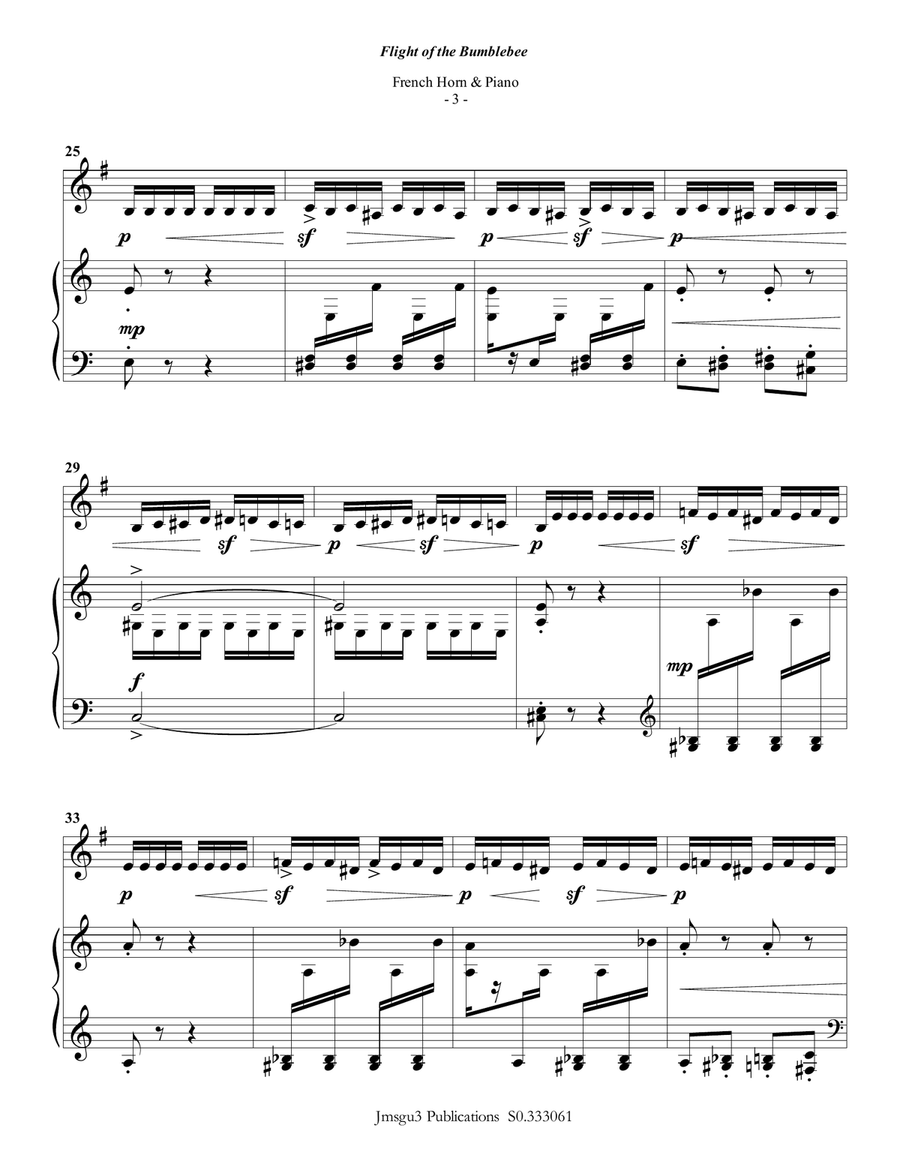 Korsakov: Flight of the Bumblebee for French Horn & Piano Piano scores gallery preview page 3