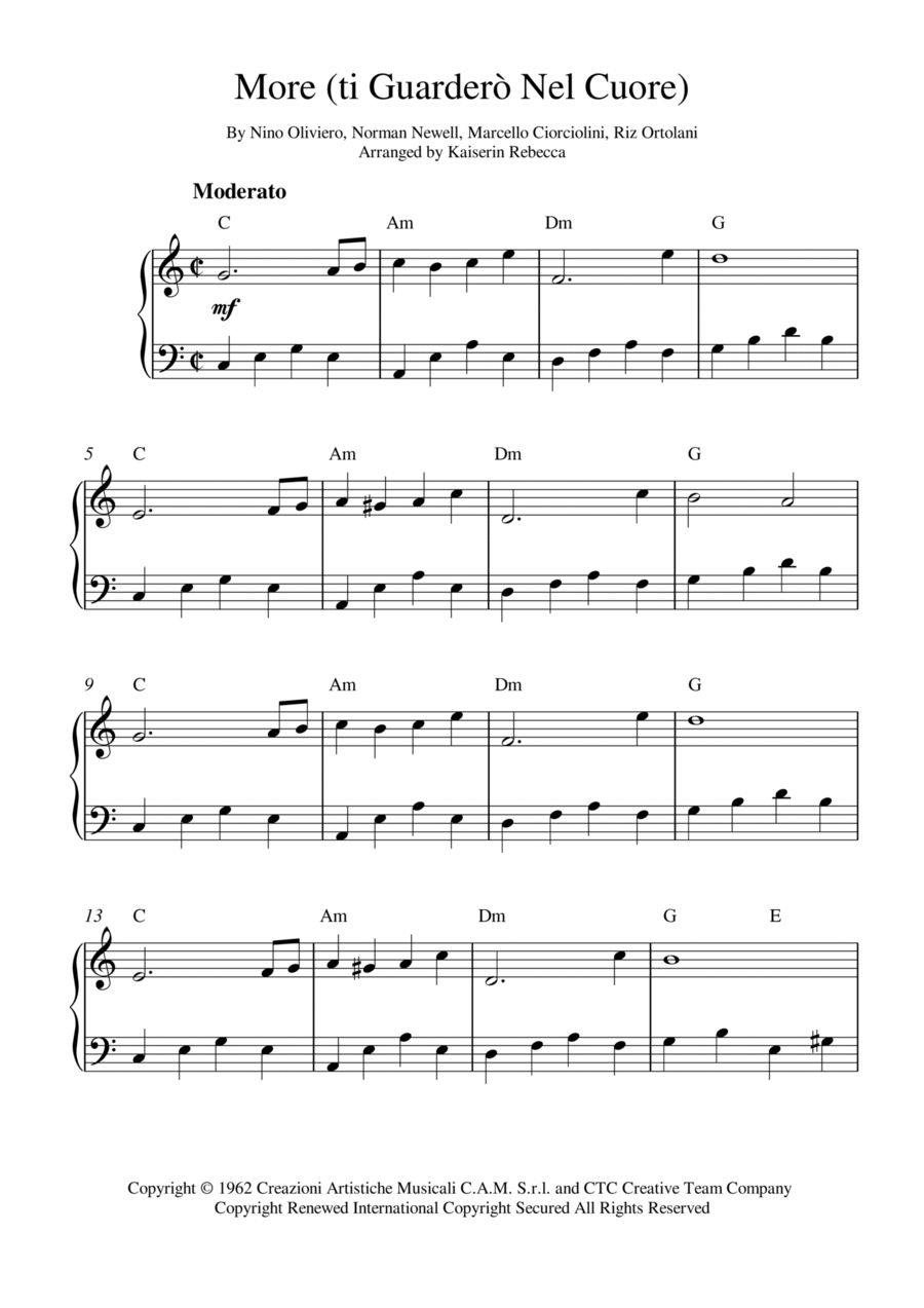 More (ti Guarderò Nel Cuore) Piano Solo scores gallery preview page 1