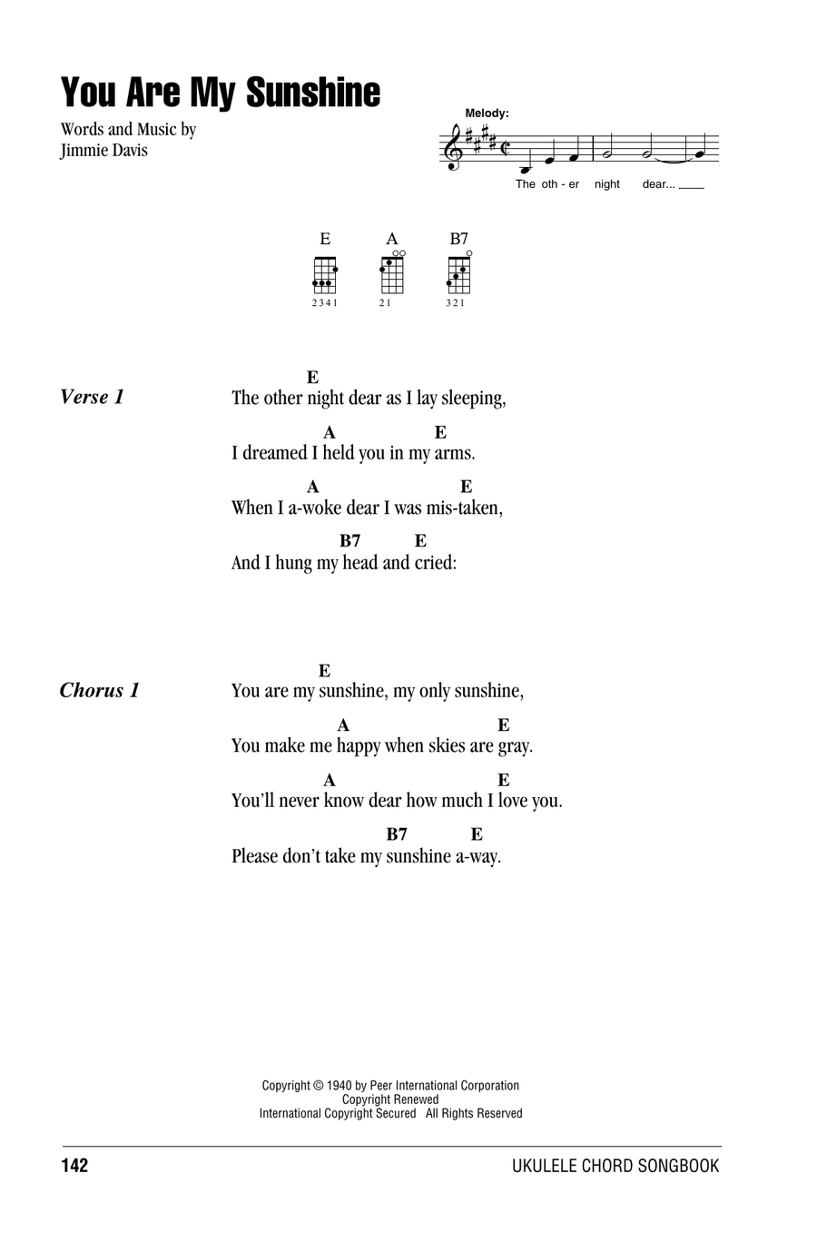 You Are My Sunshine Ukulele scores gallery preview page 1