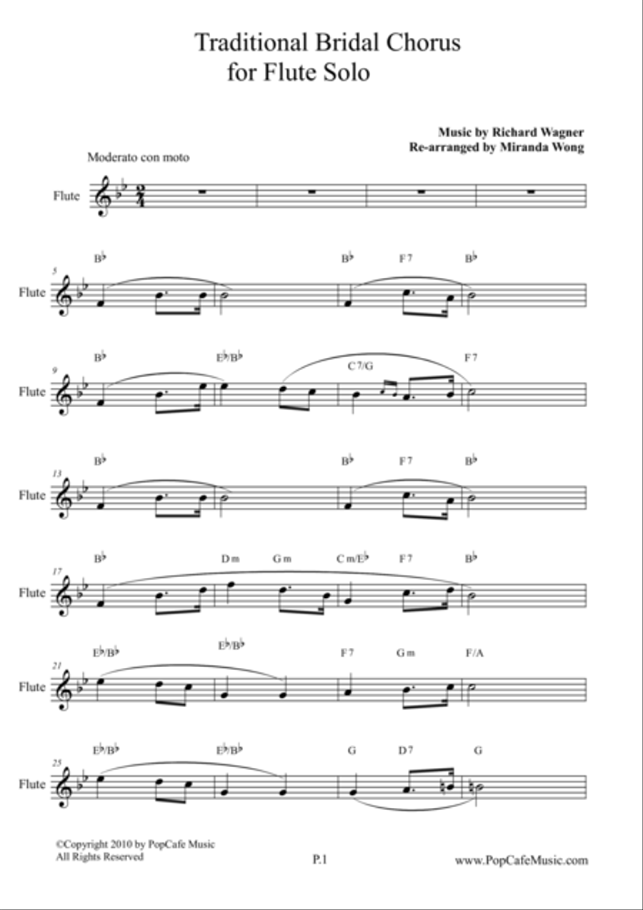 Traditional Bridal Chorus for Flute Solo ( Concert Bb Key) Flute Solo scores gallery preview page 1