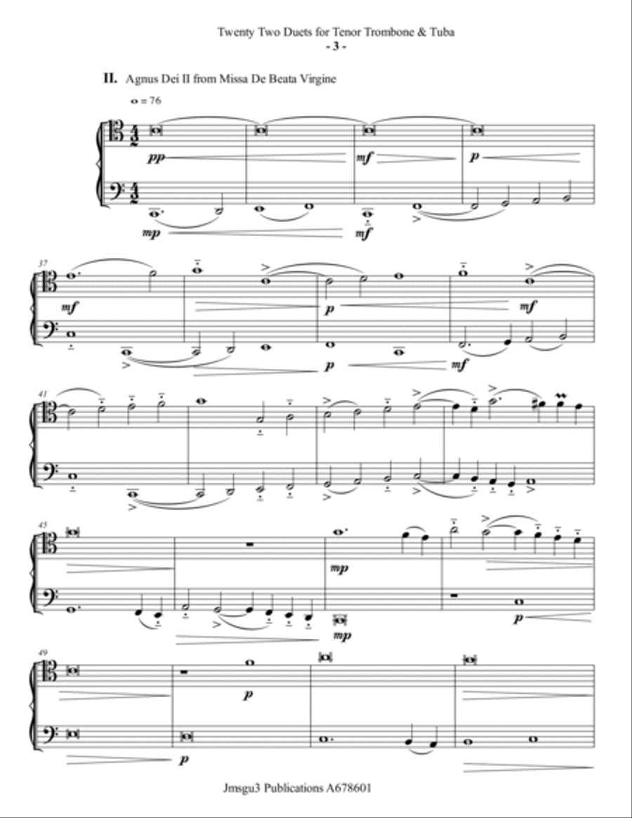 Josquin: 22 Duets for Trombone & Tuba Brass Duet scores gallery preview page 3