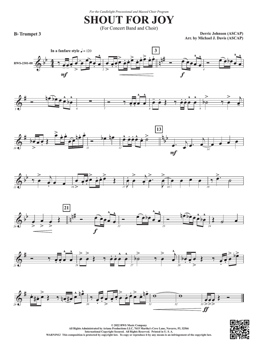 Shout for Joy - For Concert Band and Choir: 3rd B-flat Trumpet