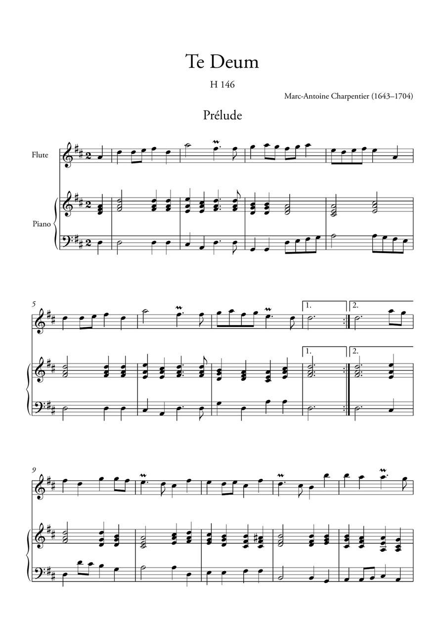 Te Deum Prelude (for Flute and Piano) Woodwind Ensemble scores gallery preview page 1