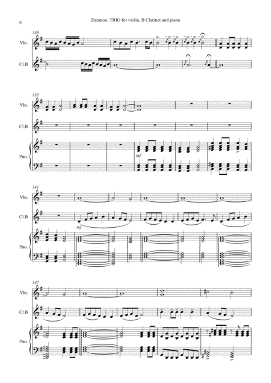 TRIO for violin, Clarinet in B and piano Clarinet scores gallery preview page 6
