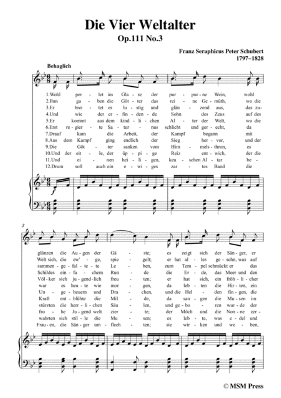 Schubert-Die Vier Weltalter,Op.111 No.3,in B flat Major,for Voice&Piano Voice scores gallery preview page 3