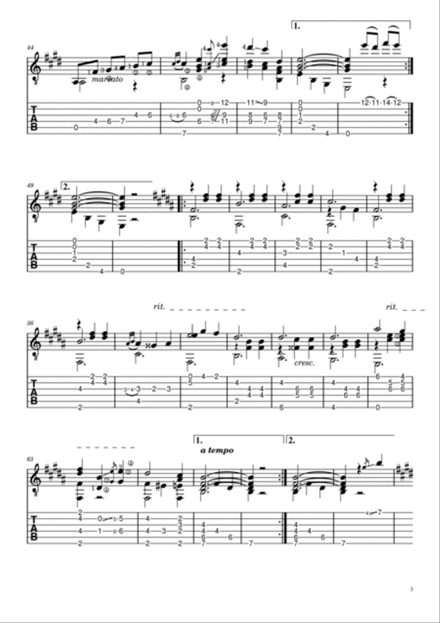 Gran Vals Tabs, Tárrega Acoustic Guitar scores gallery preview page 3