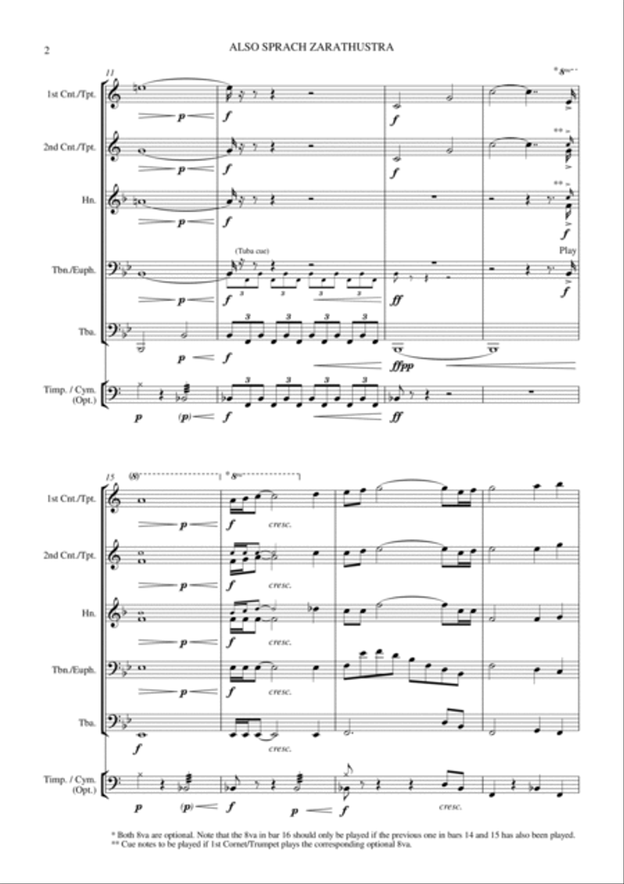 Also sprach Zarathustra (Richard Strauss) - Brass Quintet (with optional Percussion) Baritone Horn TC scores gallery preview page 5