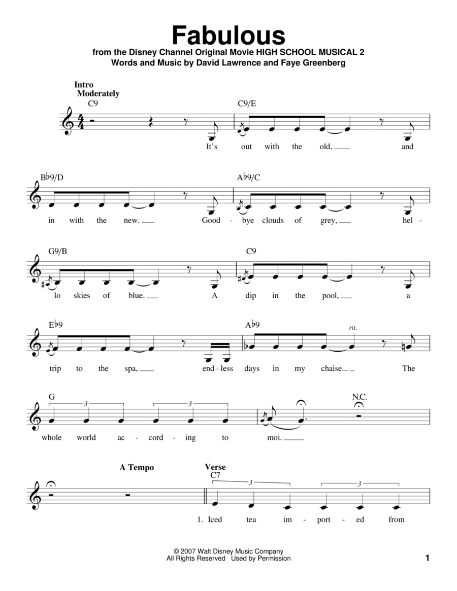 Fabulous (from High School Musical 2) Voice scores gallery preview page 1