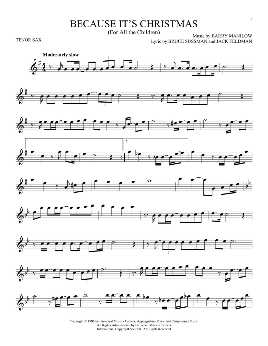 Because It's Christmas (For All The Children) Tenor Saxophone scores gallery preview page 1