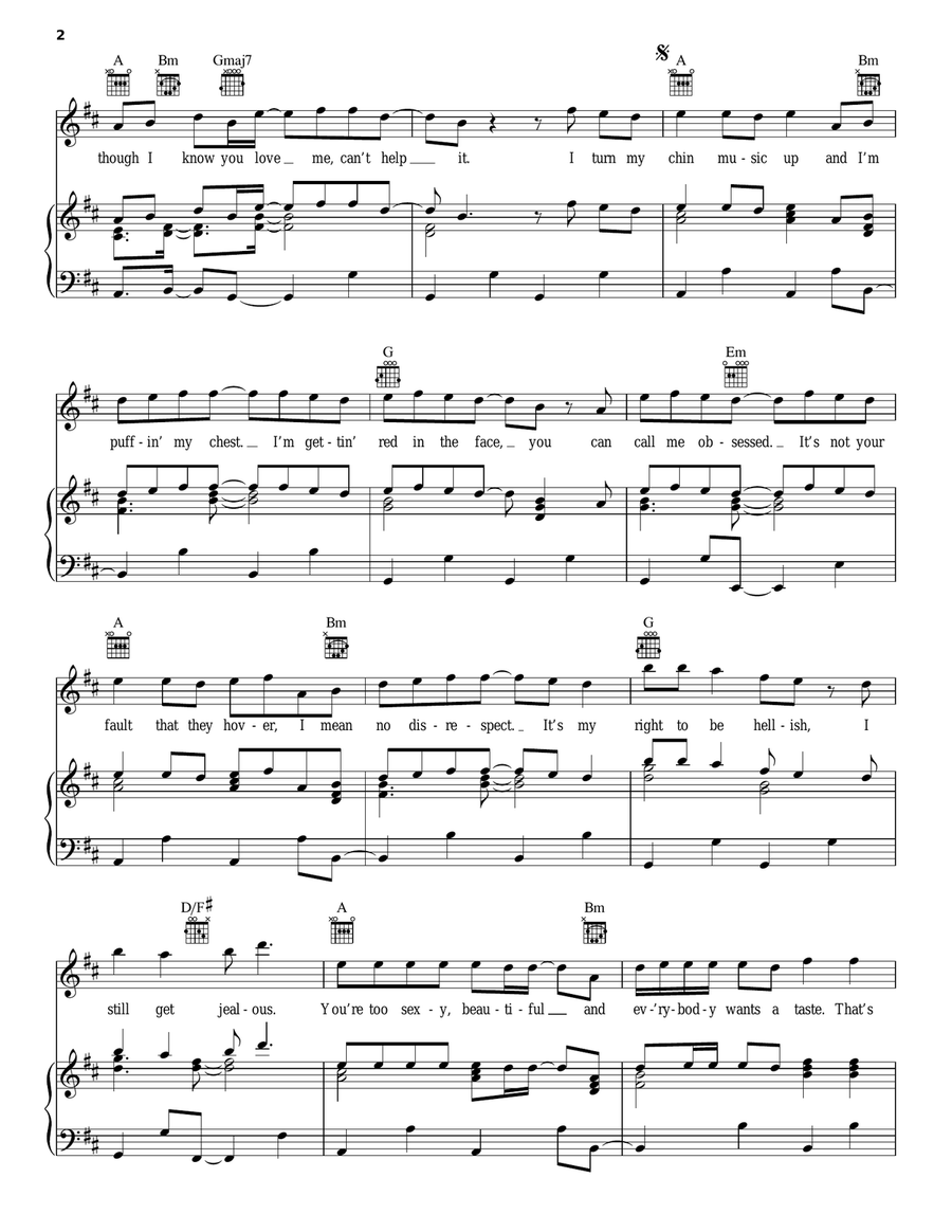Jealous Piano, Vocal, Guitar scores gallery preview page 2