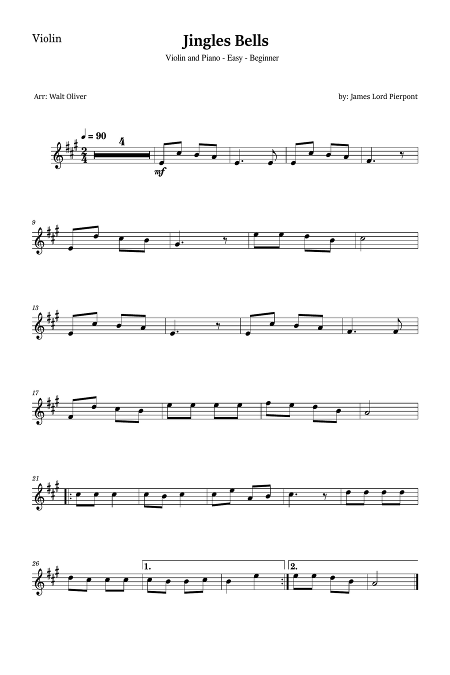 Jingle Bells for Violin and Piano (Easy - Beginner) Violin Solo scores gallery preview page 3