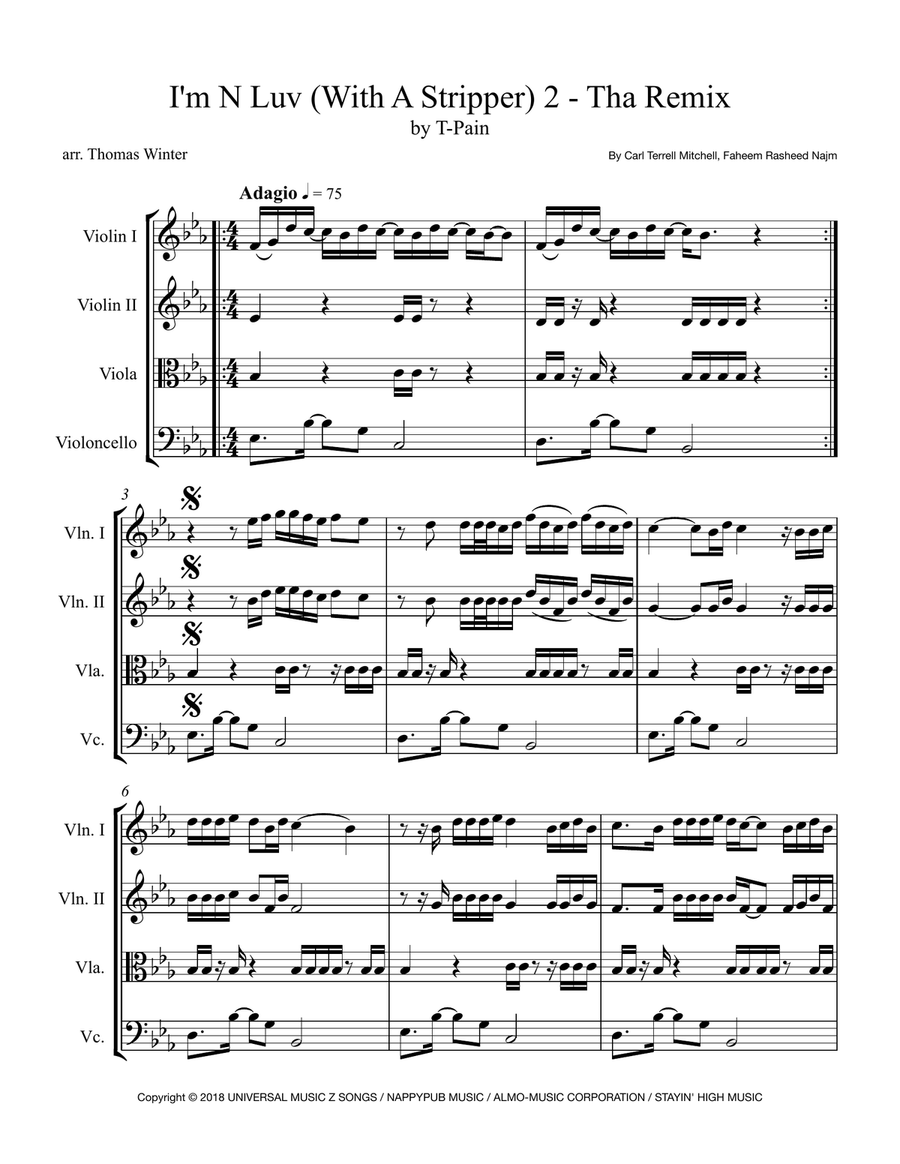 I'm N Love Wit A Stripper String Quartet scores gallery preview page 1