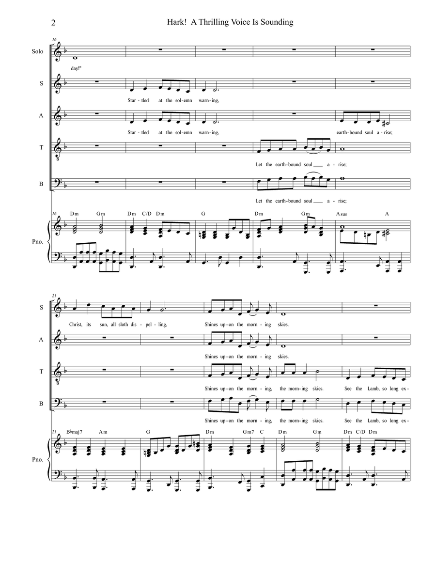 Hark! A Thrilling Voice Is Sounding / O Come, O Come, Emmanuel (Vocal solo and SATB) 4-Part scores gallery preview page 3