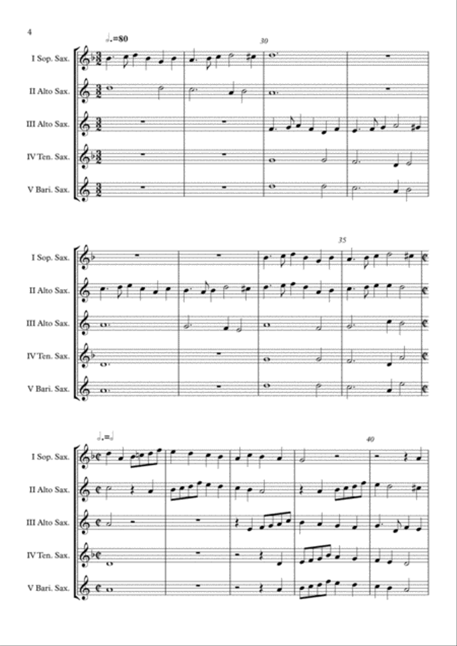 Canzona per sonar No 1 Ch.186 (Giovanni Gabrieli) Saxophone Quintet arr. Adrian Wagner Saxophone Quintet scores gallery preview page 4